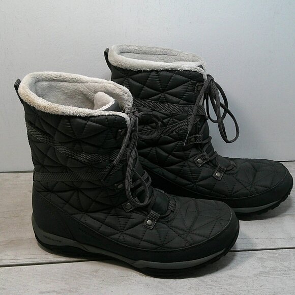 Women’s Columbia Gray Lace up, Quilted Loveland Waterproof Winter Boots Size 8